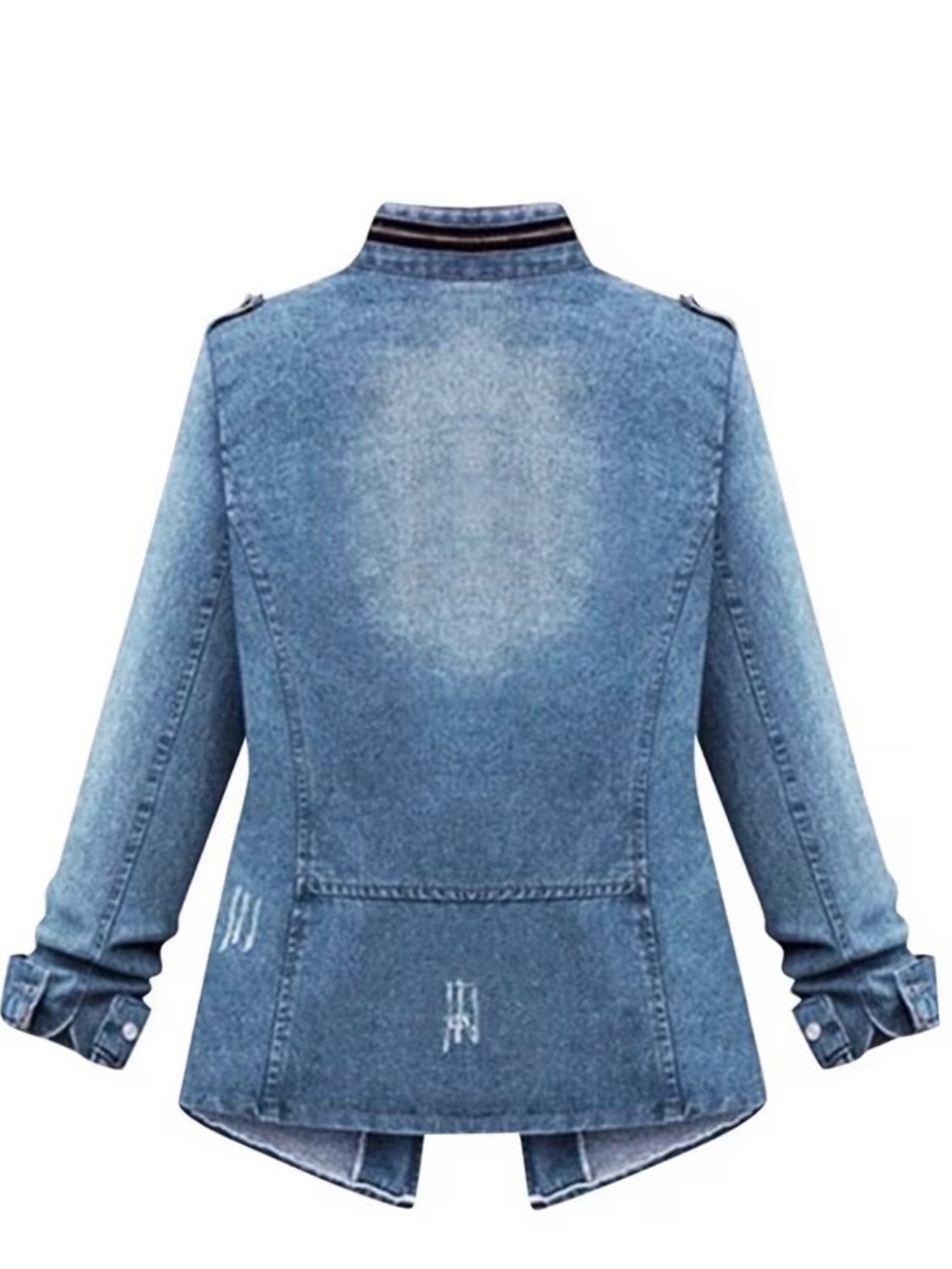 Saks Fifth Avenue Distressed Blue Denim Jacket with Front Zip - Picture 4 of 7